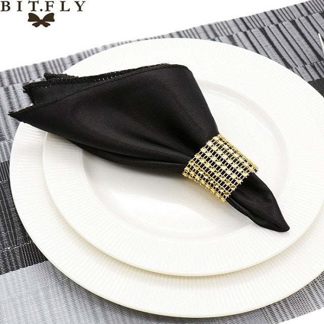 50Pcs 30cm Table Napkins Cloth Square Satin Fabric Napkin Pocket Handkerchief for Wedding Birthday Home Party Hotel Gold White