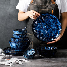 Load image into Gallery viewer, Creative Japanese Retro Blue Dishes Ceramic Dinner Plates And Bowls Kiln Changed Tableware Dinnerware Pick and Choose Set