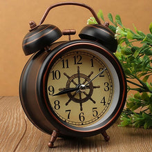 Load image into Gallery viewer, Vintage Night Light Alarm Clock European Retro Metal Alarm Clock Bedside Mute Needle Table Clock Gets bed Ringing Bell