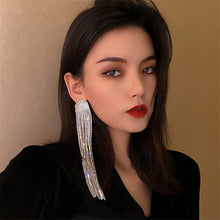 Load image into Gallery viewer, Long Tassel Full Rhinestone Drop Earrings for Women Oversize Crystal Dangle Earrings Fashion Jewelry Accessories