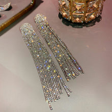 Load image into Gallery viewer, Long Tassel Full Rhinestone Drop Earrings for Women Oversize Crystal Dangle Earrings Fashion Jewelry Accessories