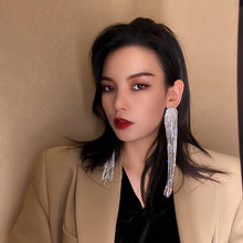 Load image into Gallery viewer, Long Tassel Full Rhinestone Drop Earrings for Women Oversize Crystal Dangle Earrings Fashion Jewelry Accessories