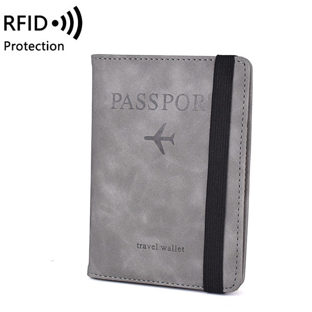 Elastic Band Leather Travel Passport Cover RFID Blocking For Cards Wallet Passport Holder Document Organizer Case Men Women