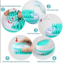 Load image into Gallery viewer, 2-in-1 Pet Brush Bath Massage Brush Shampoo Dispenser for Pet Grooming De-shedding Soft Silicone Bristles Perfect for Washing Massaging Hair Remove Loose Fur
