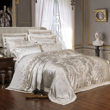 Load image into Gallery viewer, Sliver Gold Luxury Silk Satin Jacquard Duvet Cover Bedding Set Queen King Size Set bed Sheet/Fitted Sheet Set Choose Style
