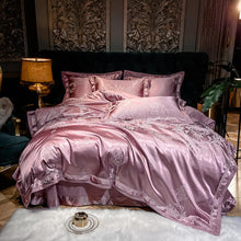 Load image into Gallery viewer, Sliver Gold Luxury Silk Satin Jacquard Duvet Cover Bedding Set Queen King Size Set bed Sheet/Fitted Sheet Set Choose Style