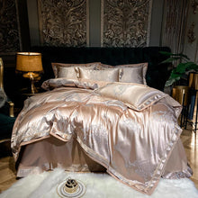 Load image into Gallery viewer, Sliver Gold Luxury Silk Satin Jacquard Duvet Cover Bedding Set Queen King Size Set bed Sheet/Fitted Sheet Set Choose Style