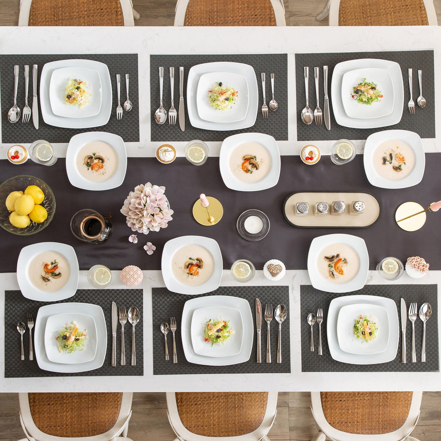 JULIA 18-Piece Ceramic Porcelain Dinnerware Set with 6-Dinner Soup Dessert Plates Tableware Set Service for 6-People