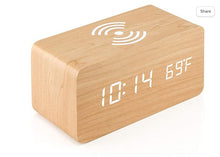 Load image into Gallery viewer, Alarm Clock With For Qi Wireless Charging Pad Compatible With For iPhone Samsung Wood Led Digital Clock Sound Control Function