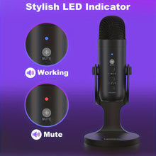 Load image into Gallery viewer, USB Microphone, Condenser Computer PC Mic, Plug&amp;Play Gaming Microphones For PS 4&amp;5.Headphone Output&amp;Volume Control, Mic Gain Control, Mute Button For Vocal, For YouTube Podcast On Mac&amp;WindowsBlack
