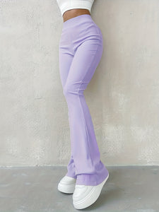 Stylish Flare Leg Pants - Soft and Stretchy Ribbed Fabric, Comfortable High-Rise Design, Flexible and Form-Fitting Waistband, Fashionable Flared Leg Style - Chic Womens Clothing for Everyday Wear