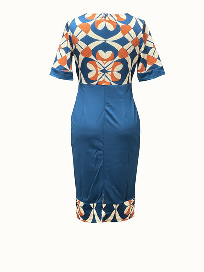 Chic Striped & Floral Print Bodycon Dress - Fashionable Figure-Hugging Style - Flattering Crew Neck & Short Sleeves - Perfect for Spring & Summer Wardrobe - Womens Clothing