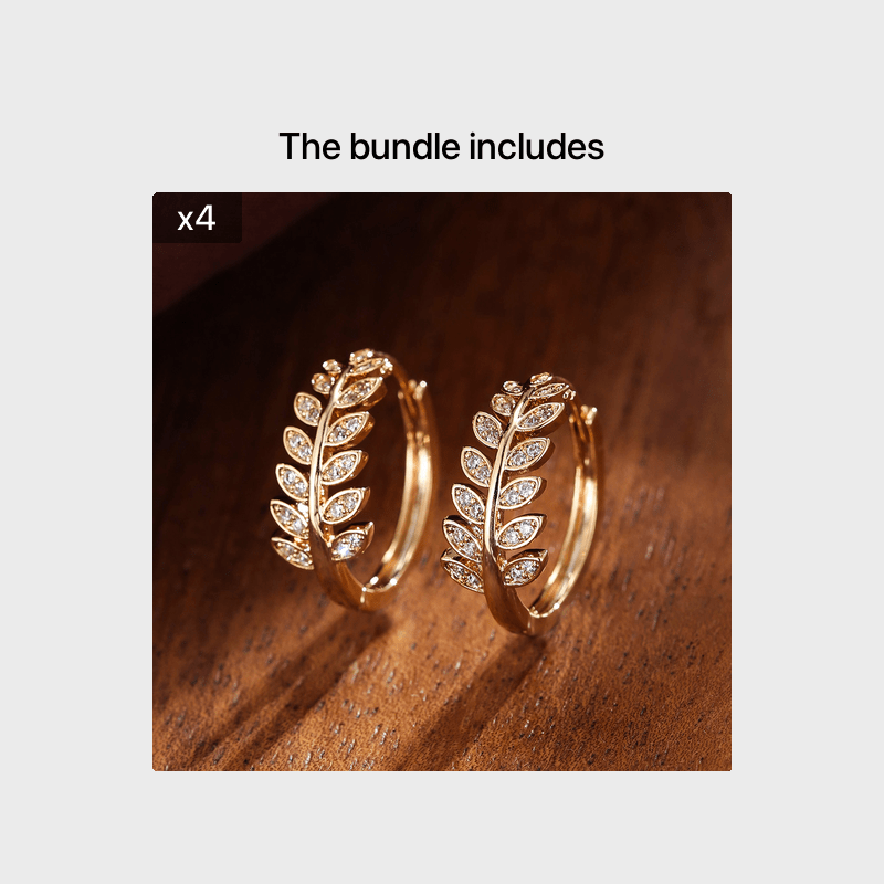 Leaf-Shaped Hoop Huggie Earrings Inlaid zirconia 18K Gold Plated Holiday Jewelry For Women Girls 1Pair