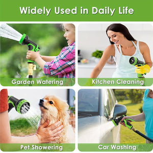 Expandable Garden Hose, 100 ft Water Hose with 10 Function Spray Nozzle, Lightweight Flexible Hose with 3/4 Inch Solid Fittings and 4-Layer Latex Core, 100ft Heavy Duty No-Kink Stretch Hoses