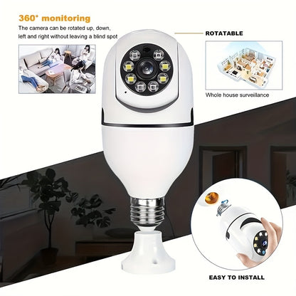 1pc Smart Light Bulb Security Camera, E27 Base, 360° Panoramic View, Motion Detection, Two-Way Audio, Indoor/Outdoor, Enhanced Home Safety