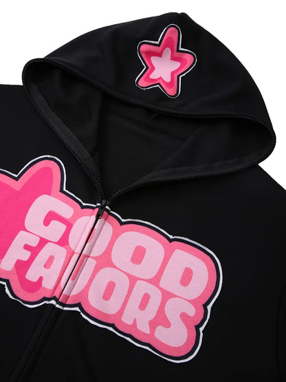 Trendy Womens Letter Print Hoodie - Full Zipper, Long Sleeve Casual Sweatshirt with Comfortable Pockets - Relaxed Fit, Soft & Stylish Womens Clothing