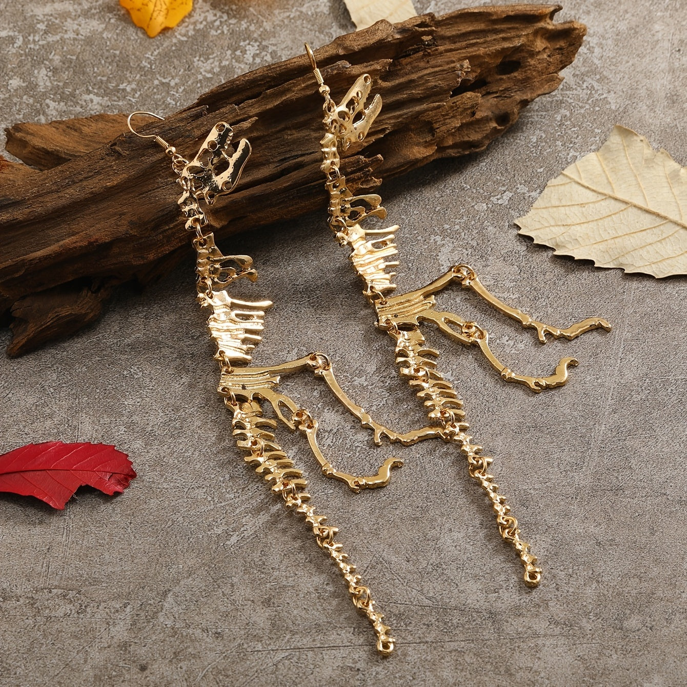 Unique Dinosaur Skeleton Drop Earrings - Vintage-Inspired, Golden Ancient Silver Color, Creative Design, Dangle Earrings for Women, Statement Jewelry, Fashion Accessories