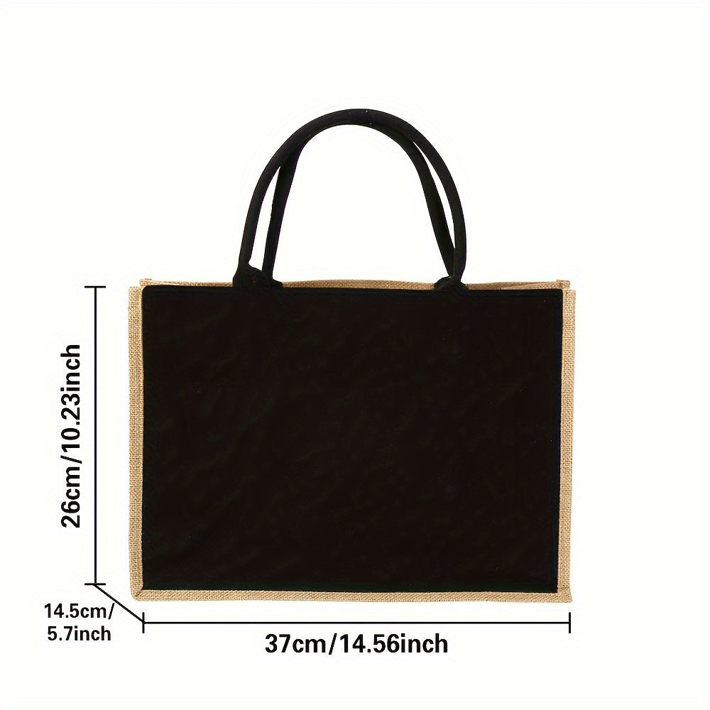 Women'S Reusable Jute Tote Bags with Floral Print - Large Capacity Shopping Bags, Black with Golden Letters (K, M, I, N), Durable Shoulder Bags for Groceries & Shopping, Shopping Bag|Decorative Tote|Durable Handle, Tote Bag