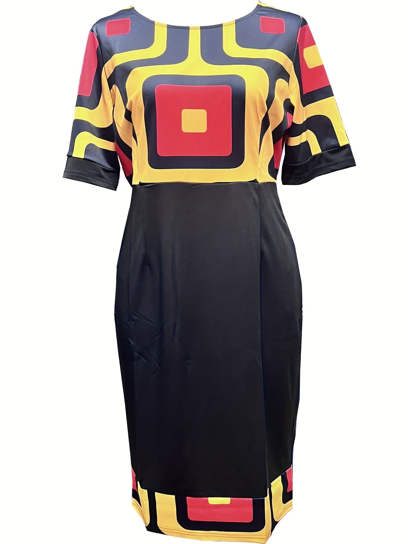 Chic Striped & Floral Print Bodycon Dress - Fashionable Figure-Hugging Style - Flattering Crew Neck & Short Sleeves - Perfect for Spring & Summer Wardrobe - Womens Clothing