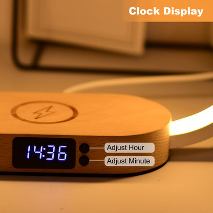 Advanced LED Desk Lamp with Wireless Charger, USB Port, and Multi-Functional Clock - Foldable, Adjustable, and Energy-Efficient - Perfect for Desktop, Bedroom, Bedside, Office, and Study