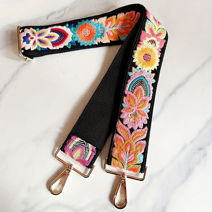 Embroidered Flower Wallet Strap Replacement Crossbody Bag for Handbag Women's Guitar Strap 2 Inch (Approx. 5.1cm) Adjustable Black, DIY Wallet Making