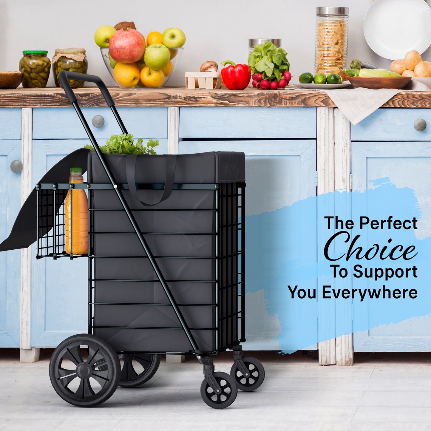 Extra Large Shopping Cart w/ 360 Swivel Wheels & Waterproof Basket Liner for Groceries, Shopping Laundry - Foldable Collapsible & Lightweight - Extra Large Heavy Duty Utility Cart