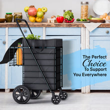 Load image into Gallery viewer, Extra Large Shopping Cart w/ 360 Swivel Wheels &amp; Waterproof Basket Liner for Groceries, Shopping Laundry - Foldable Collapsible &amp; Lightweight - Extra Large Heavy Duty Utility Cart
