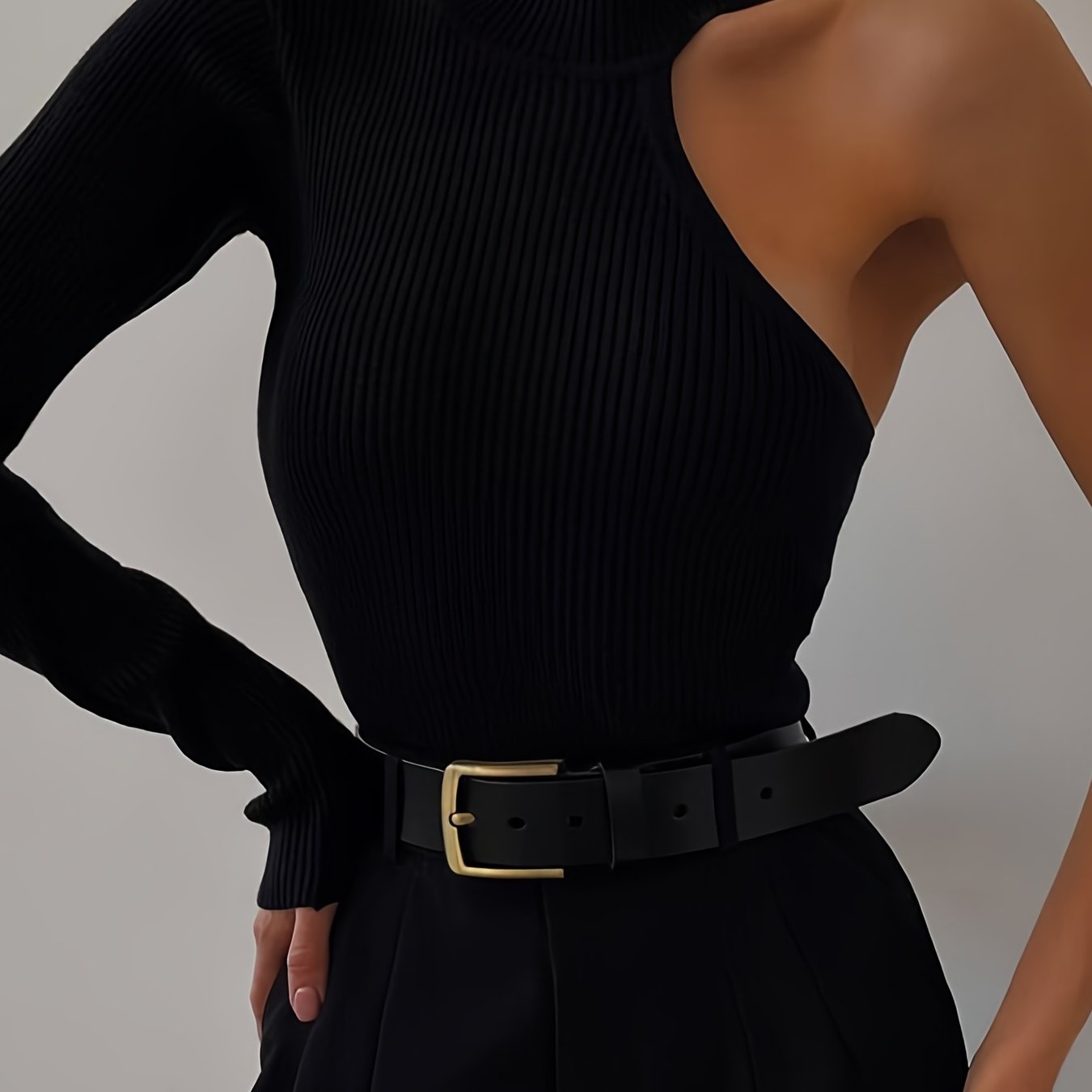 Chic Asymmetric One Shoulder Ribbed Knit Bodysuit - Long Sleeve, Sexy Style for Fall Winter - Form-Fitting, Versatile One Piece Womens Clothing
