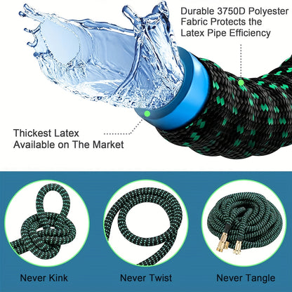 1 Roll, Expandable Garden Hose, Water Hose With 10 Function Spray Nozzle, Extra Strength 3750D, Durable 4-Layers Latex Flexible Hose With 3/4" Solid Brass Fittings