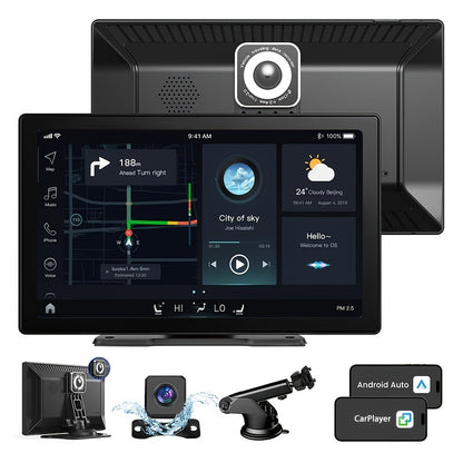 9 Inch Portable Car Stereo, Wireless Car Touch Screen Android Auto With 2.5K Dash Cam, 1080P Backup Camera, Car Audio Receiver With Mirror Link/GPS Navigation/FM