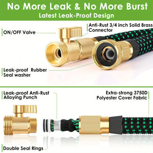 Expandable Garden Hose, 100 ft Water Hose with 10 Function Spray Nozzle, Lightweight Flexible Hose with 3/4 Inch Solid Fittings and 4-Layer Latex Core, 100ft Heavy Duty No-Kink Stretch Hoses