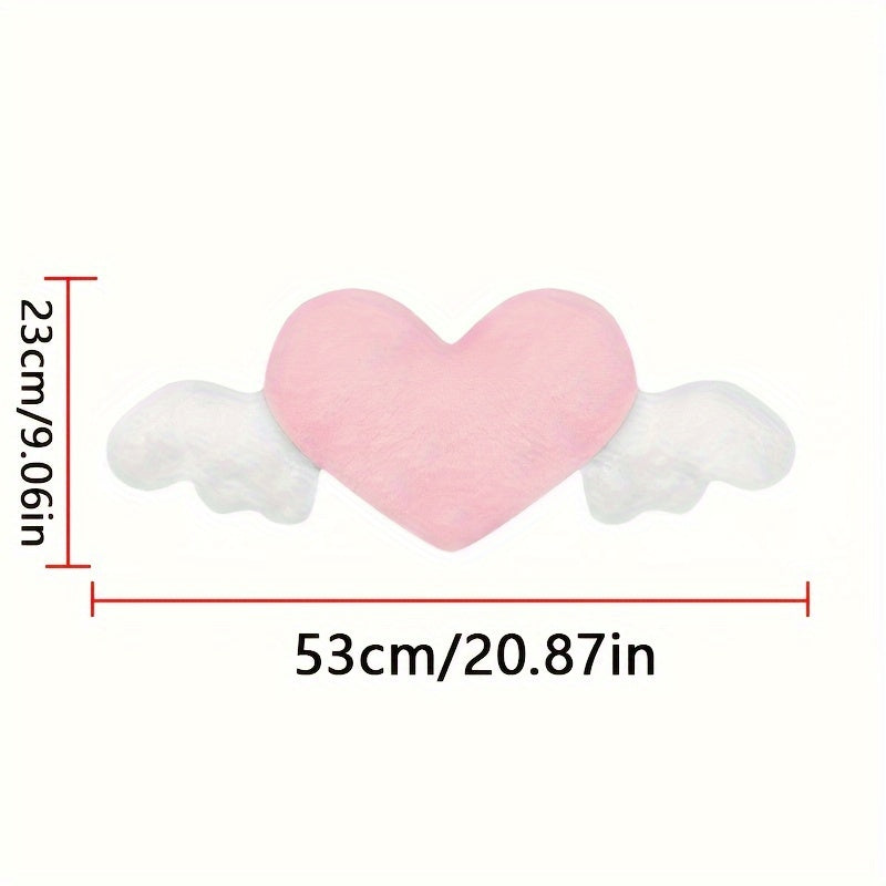 [2pcs Comfortable Heart-Shaped Pillows] 2pcs Plush Heart-Shaped Car Headrest Pillows with Angel Wings - Comfortable Neck Support Cushions for Car Seats - Fashionable Fabric Interior Car Accessories for Women
