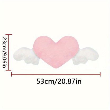 [2pcs Comfortable Heart-Shaped Pillows] 2pcs Plush Heart-Shaped Car Headrest Pillows with Angel Wings - Comfortable Neck Support Cushions for Car Seats - Fashionable Fabric Interior Car Accessories for Women