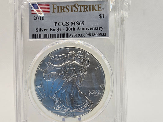 1oz Silver .999 Fine Silver Brilliant PCGS MS69 Silver Coin in Assay 30th Anniversary Edition