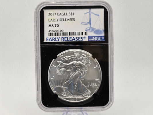 2017 $1 Coin NGC MS70 Silver Eagle Walking Early Release Certified Silver Coin
