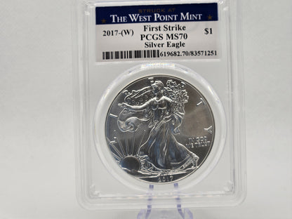 2017 $1 Coin First Strike MS70 Silver Eagle Walking Early Release Certified Silver Coin The West Point Mint