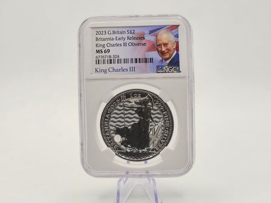2023 1oz Silver .999 Fine Silver Brilliant MS 69 Great Britain Britannia Early Release King Charles III