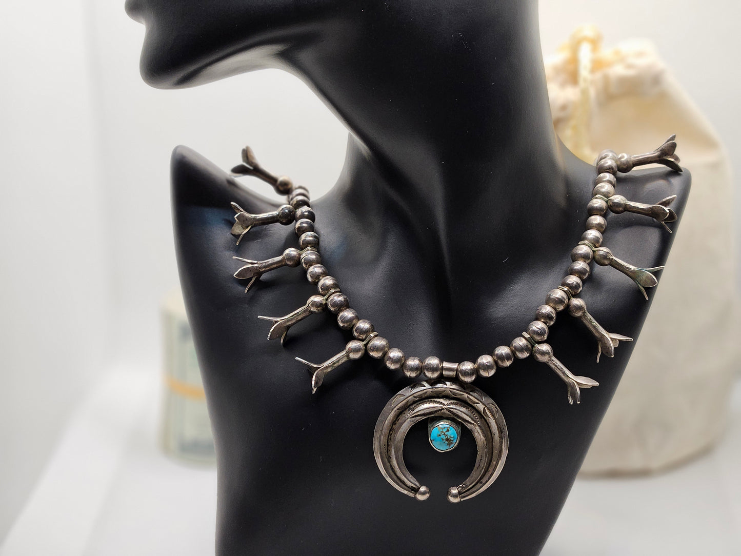 Zuni Tribe Native American Sterling Silver Jewelry with Turquoise Inlay Pendant