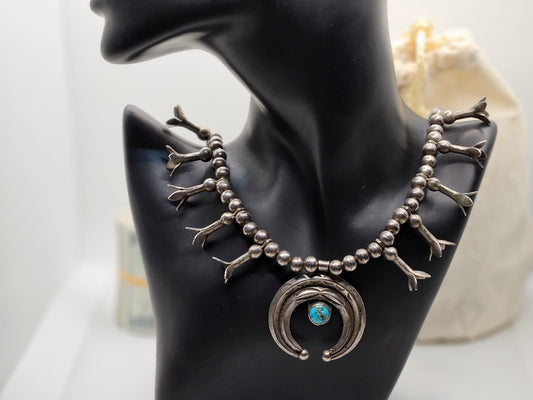 Zuni Tribe Native American Sterling Silver Jewelry with Turquoise Inlay Pendant