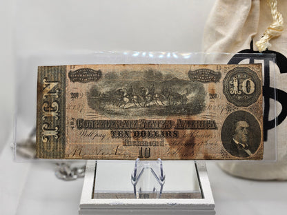1864 CONFEDERATE STATES AMERICA CURRENCY $10 Dollar Note W/ Possible Blood on it
