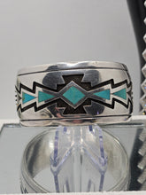 Load image into Gallery viewer, Vintage Native American Indian Sterling Silver Etched Cuff Turquoise Bracelet
