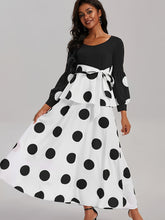Load image into Gallery viewer, Vibrant Polka Dot V-Neck Long Sleeve Maxi Dress - Elegant High Tie Waist Flared Design, High Elasticity Polyester Fabric, Machine Washable, Random Printing, All-Season Wear, Knit Fabric, Womens Clothing for Adult
