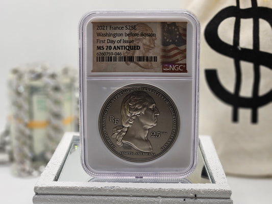 2021 France S25E Silver Washington Before Boston FDOI NGC Graded MS70 2oz Coin