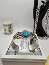 Load image into Gallery viewer, Southwestern Navajo Turquoise Stone Vintage Sterling Silver Open Cuff Bracelet
