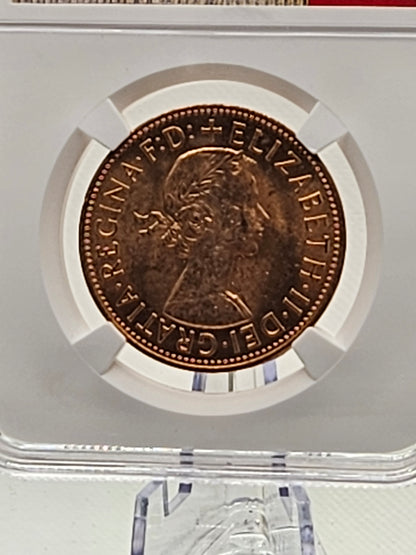 1954–1970 Great Britain Penny Queen Elizabeth II NGC Genuine British Coin