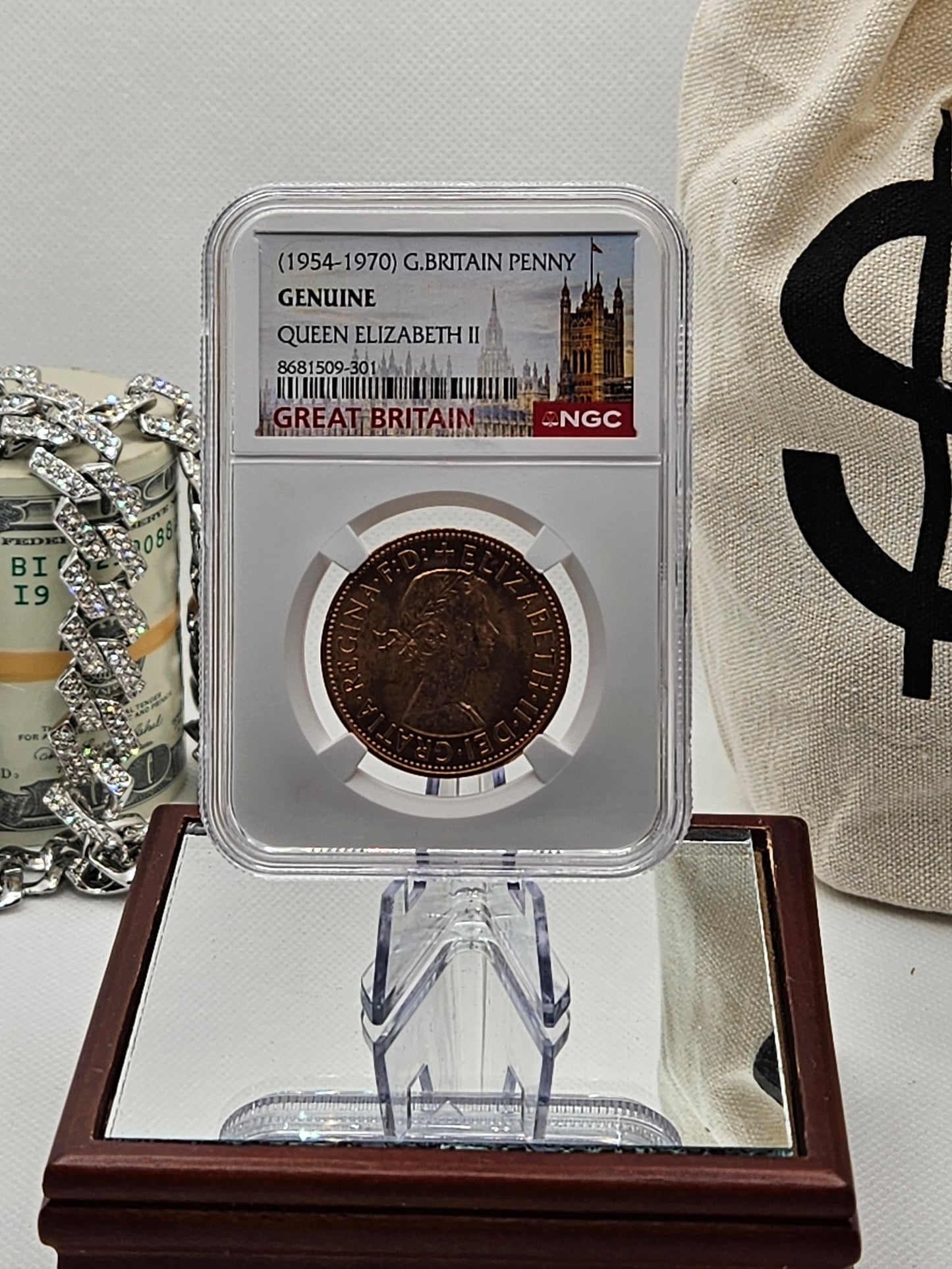 1954–1970 Great Britain Penny Queen Elizabeth II NGC Genuine British Coin