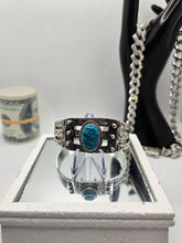 Load image into Gallery viewer, Southwestern Navajo Turquoise Stone Vintage Sterling Silver Open Cuff Bracelet

