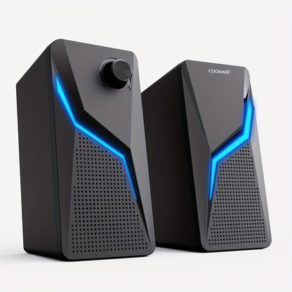 RGB Desktop Speakers, 2.0CH Stereo PC Computer Gaming Speakers 6W Multimedia Monitor Speakers, Volume Control, USB Powered with 3.5mm Cable