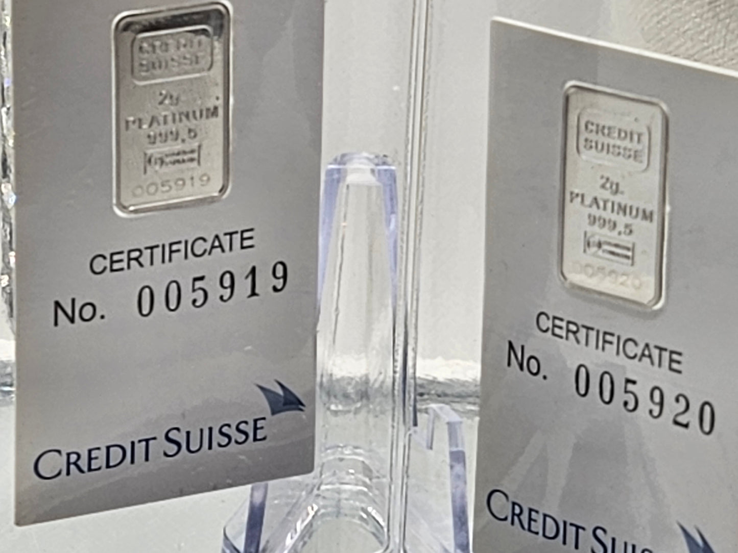 Valcambi Suisse 4g Grams Total .9995 Fine Platinum 2X Bars NEW With Assay Card
