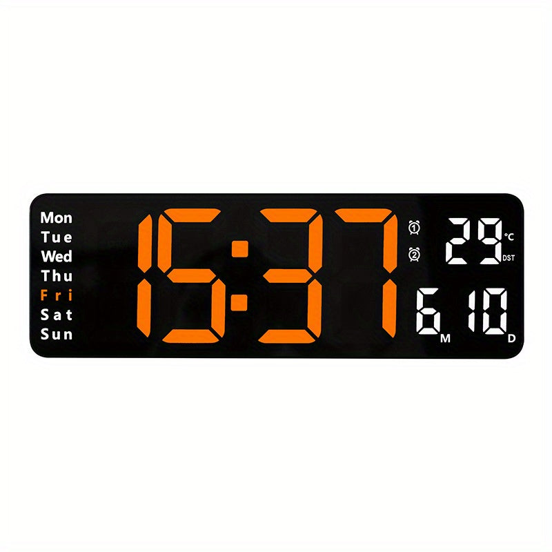 Large Screen Digital Wall Clock With Indoor Temperature Date Week Display, Desk Countdown Digital Timer, 13 Inch Nordic Simple Living Room 10-level Brightness Adjustment Auto Light Led Dual Alarm Clock With Remote Control (Bu